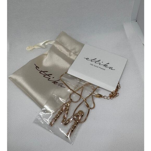 NEW ETTIKA ANTHROPOLOGY 18K Goldplated Twisted Crystal Initial Necklace M - Picture 3 of 5